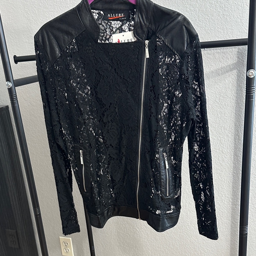 Allure Black Lace Leather Jacket
